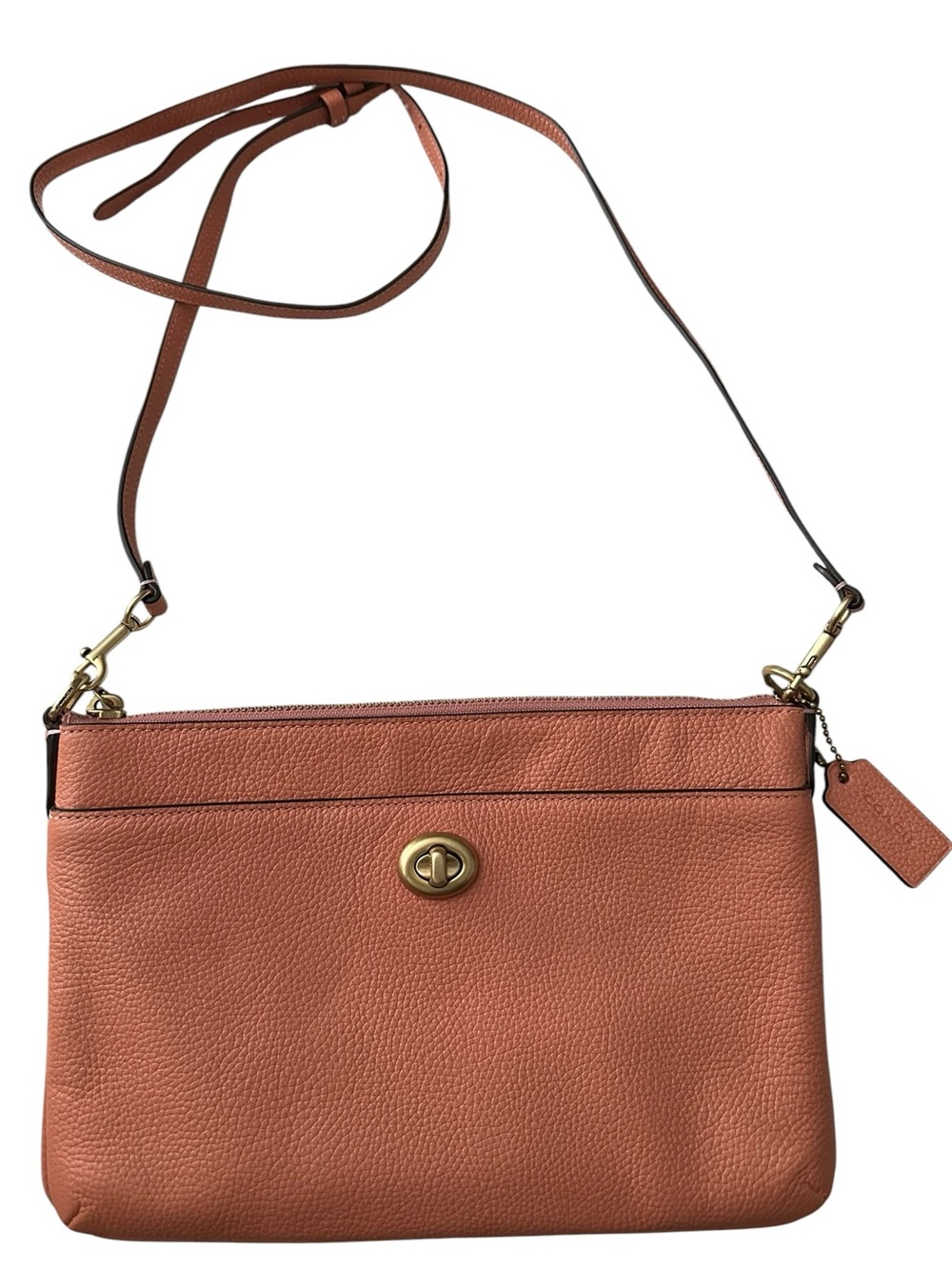 NWOT COACH Polly Polished Pebble Leather Turnlock Crossbody Bag Coral Pink